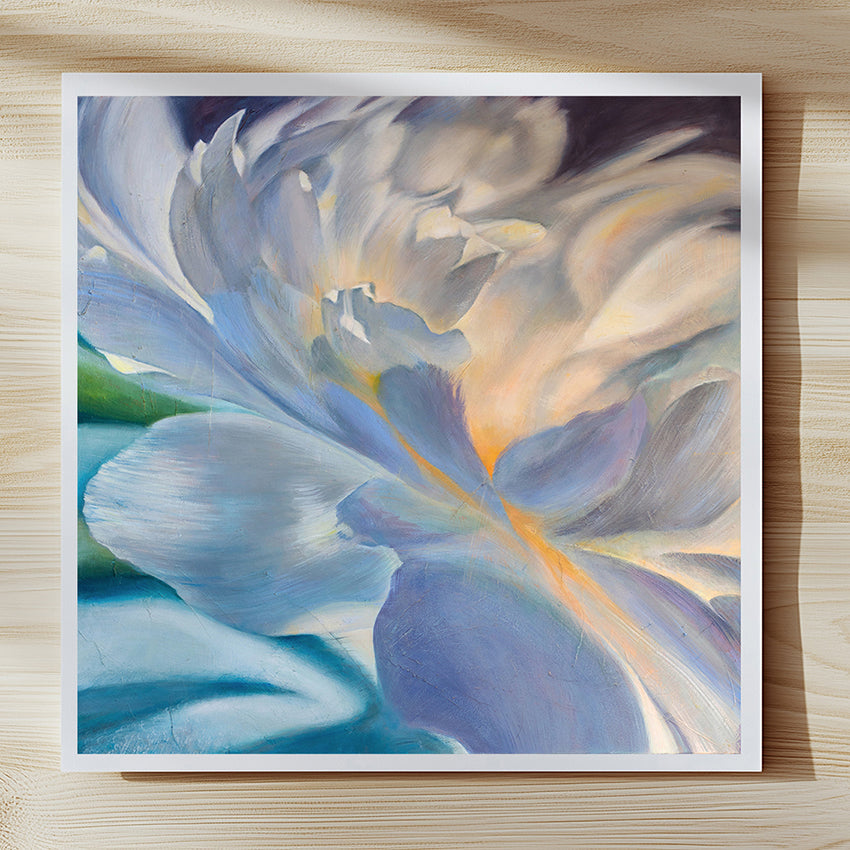 Abstract floral fine art print by Eva Cassini with blue and white colors