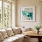 The Endless Great Unfolding fine art print by Eva Cassini Art, framed on wall in light filled living room