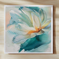 Abstract botanical fine art print ‘Song of Lyra’ in coastal teal and aqua tones