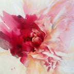 Heart Takes Flight abstract floral painting by Eva Cassini Art in flowing scarlet and light colours