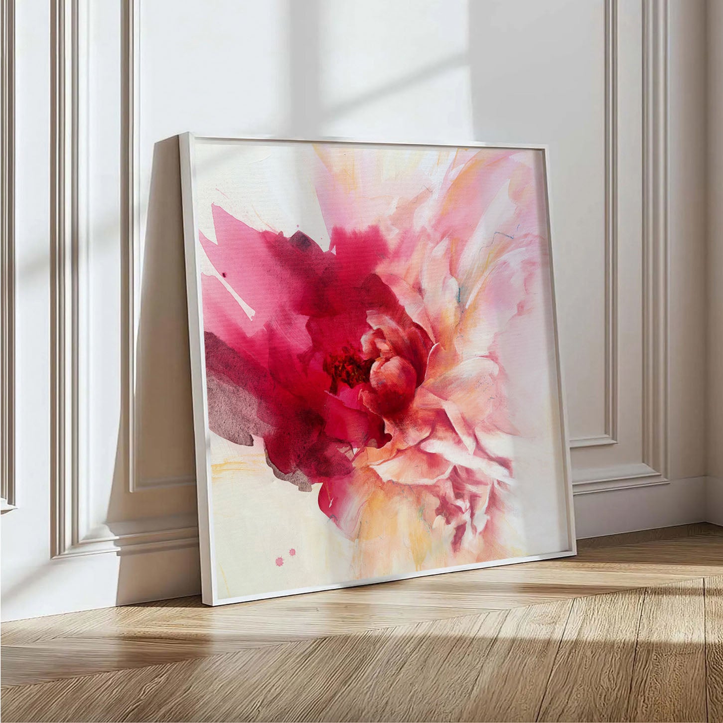 Abstract botanical fine art print ‘Heart Takes Flight’ in flowing red and colours